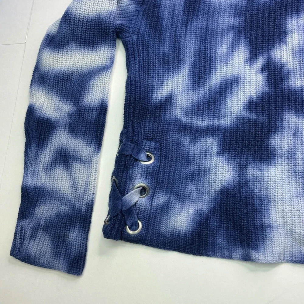 Justice Blue Tie Dye Knit Sweater Girls Size 8 Lace Up Side Detail Pullover